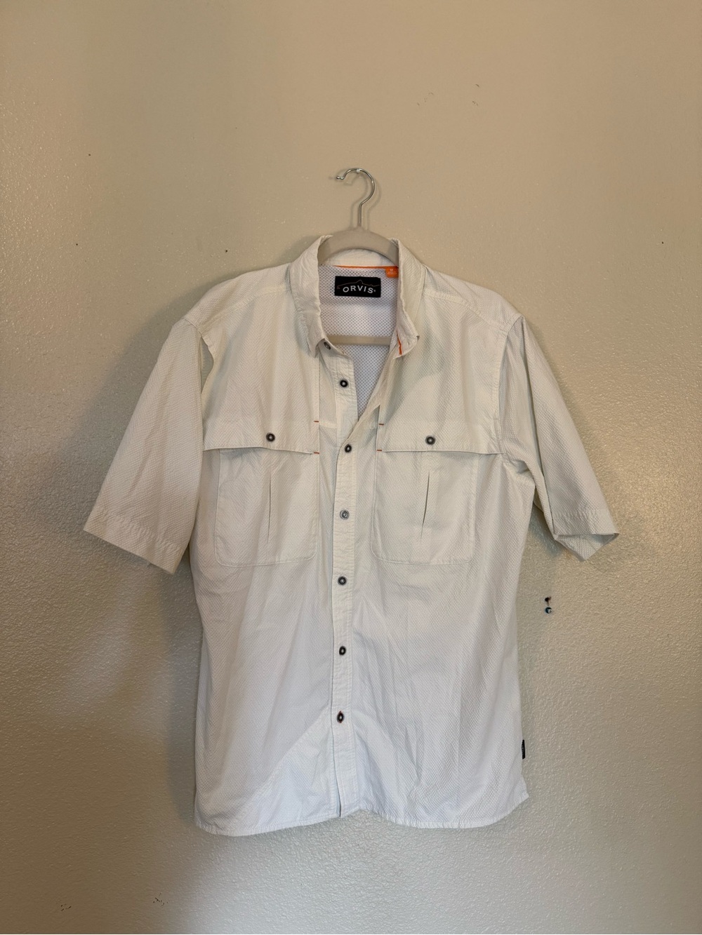 Orvis White Short-Sleeve Casual Button-Down Shirt